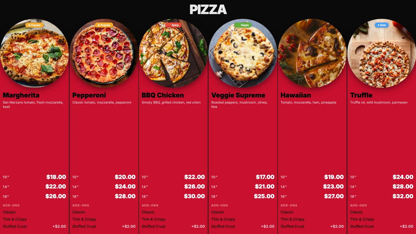 INFI DISPLAY digital menu board mirroring a live POS menu