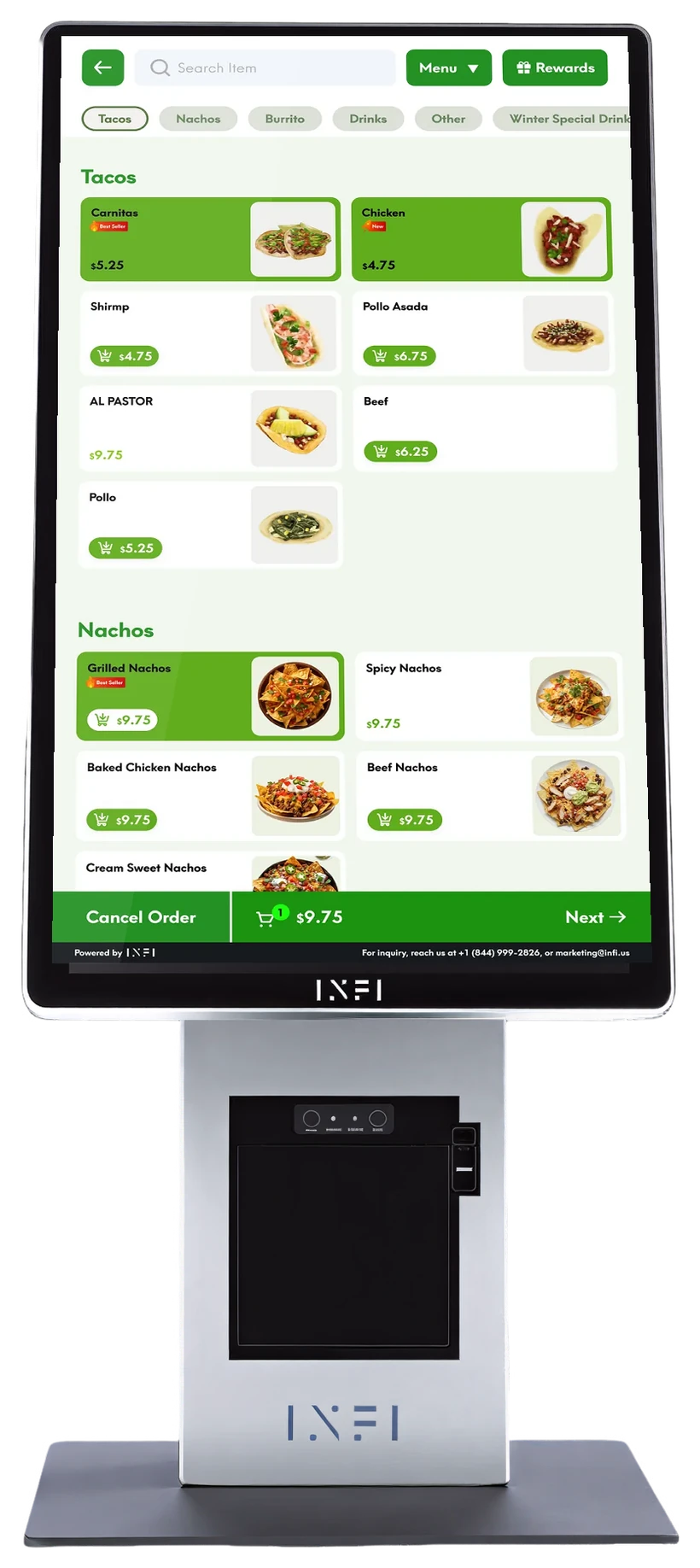 INFI photo menu on the K5 countertop kiosk