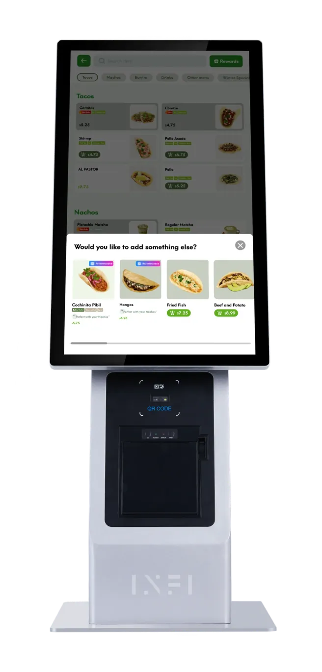 INFI ordering software on a big freestanding K5 self-ordering kiosk