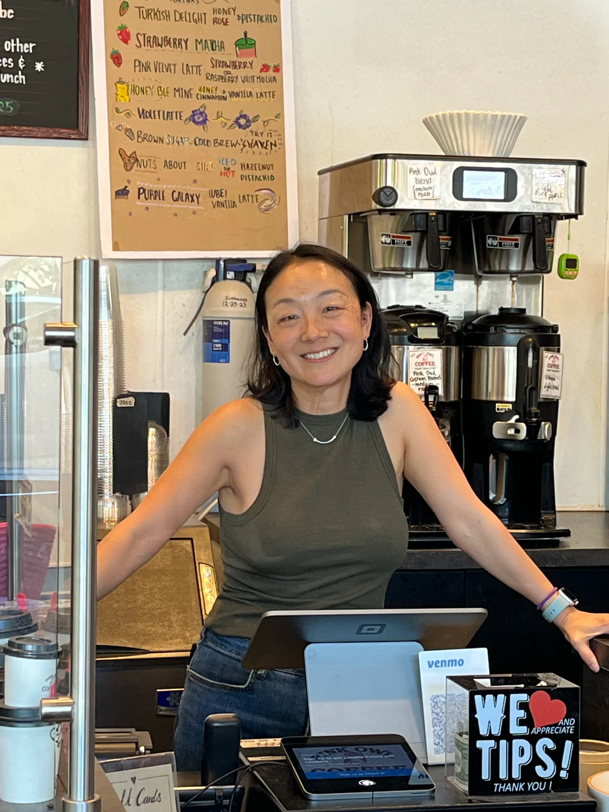 Pink Owl Coffee with an INFI kiosk