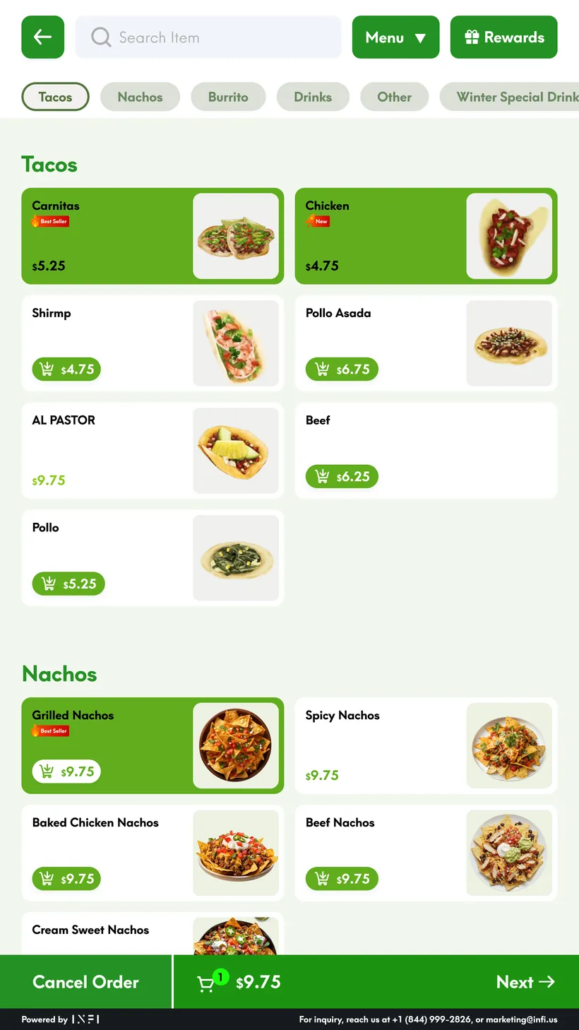 INFI Venues & Arenas interface — Browse, tap, pay