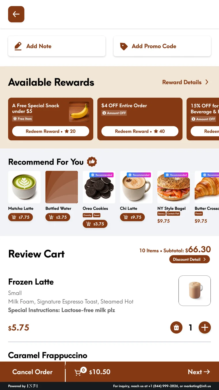 INFI Coffee Shops interface — Coffee, customized